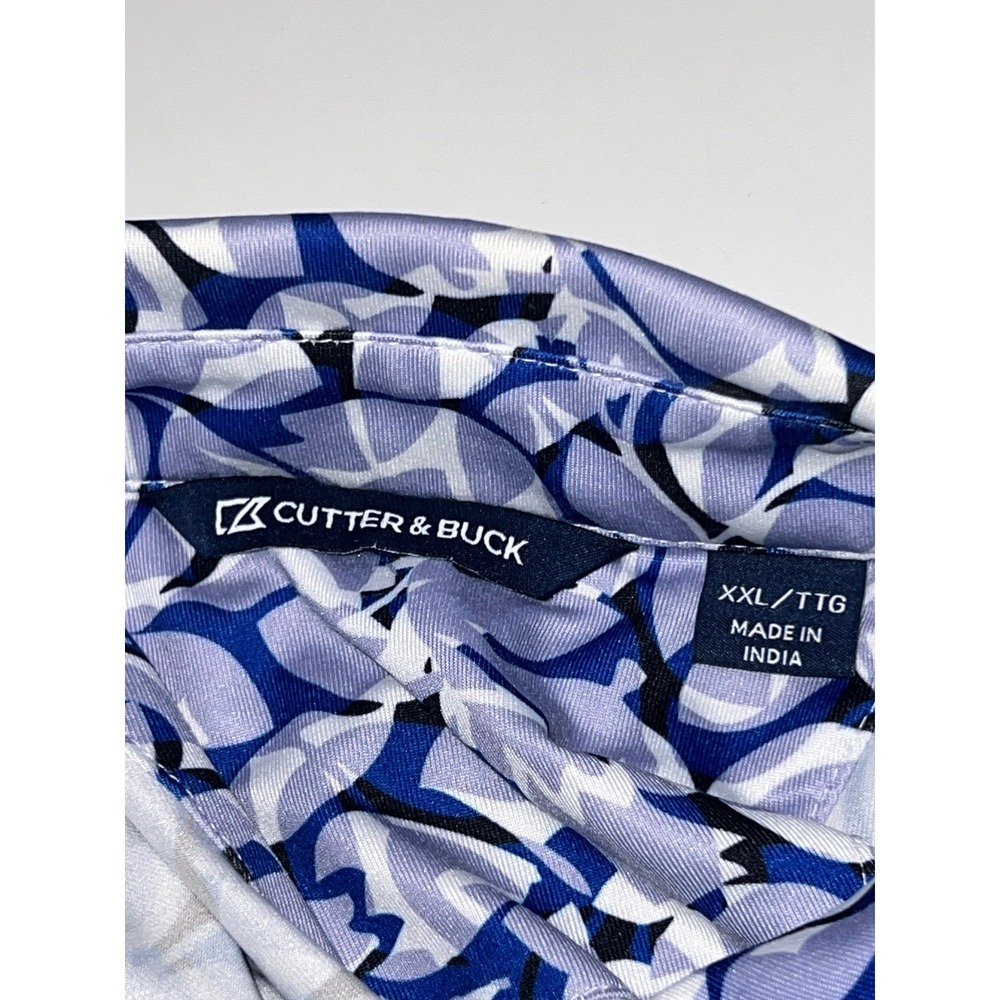 Cutter & Buck Golf Polo Mens XXL Blue Abstract Leaf Print Tapawingo National GC - Picture 7 of 13